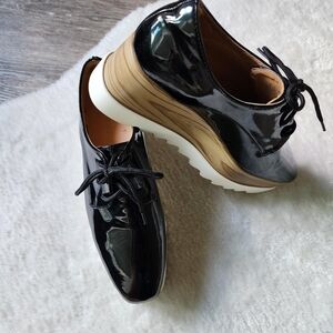 Patent Leather Platform Wedge Oxfords - Size 39